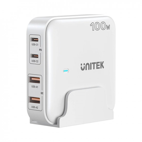 GaN network charger - Unitek P1229AWH01-EU | 100W 2x USB-C 2x USB-A