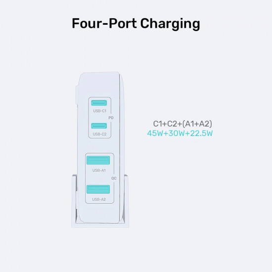 GaN network charger - Unitek P1229AWH01-EU | 100W 2x USB-C 2x USB-A