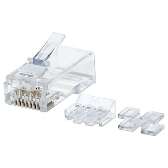 Intellinet RJ45 Modular Plugs Pro Line, Cat6, UTP, 3-prong, for solid wire, 50 µ gold-plated contacts, 80 pack