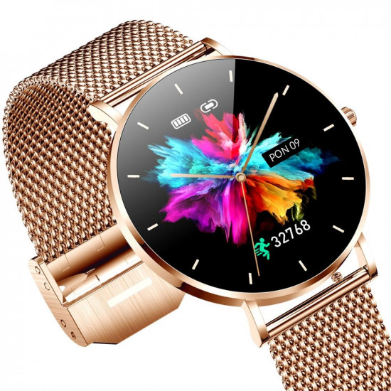 Manta Alexa women's smartwatch gold + pink strap