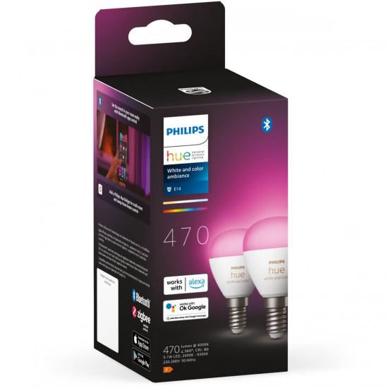 Philips Hue White & Color Ambiance E14 Luster Tropf Doppelpack 470lm