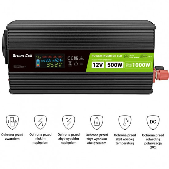 Green Cell KFZ Spannungswandler Power Inverter 12V > 230V 500W/1000W Display