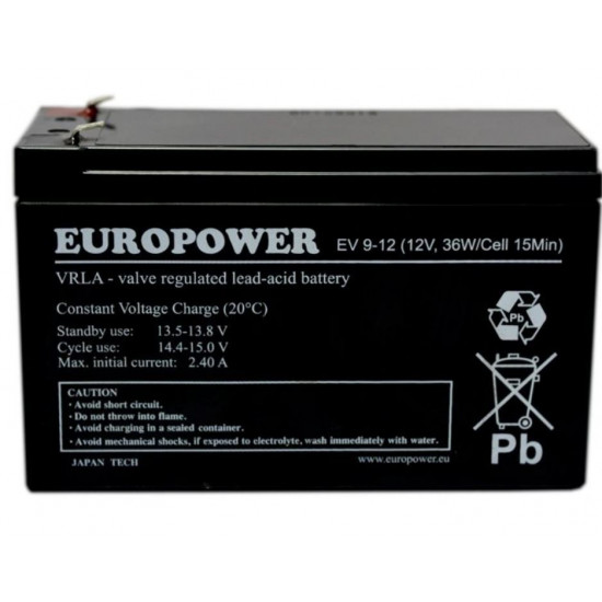 AUKUMULATOR EUROPOWER EV 12V 9Ah