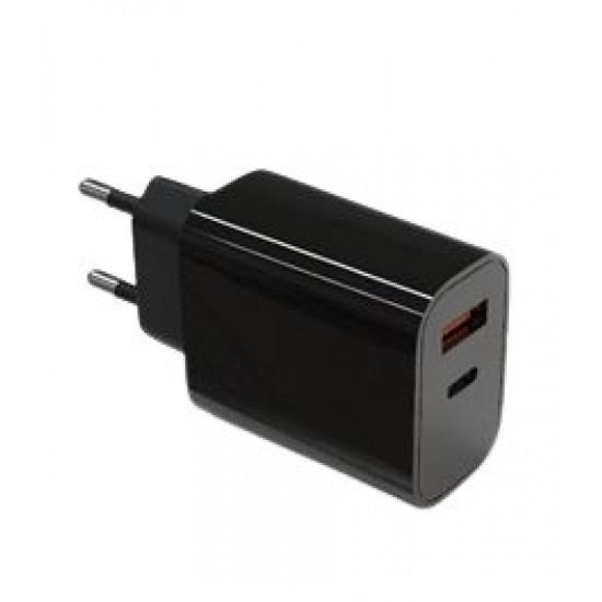 Wall charger 2x3A USB C + USB A Power Delivery black