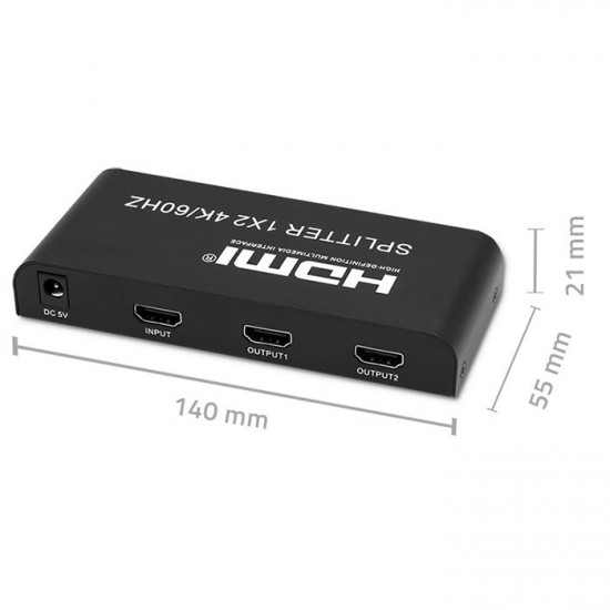 Active HDMI Splitter 2 x HDMI 4Kx2K, 6bps