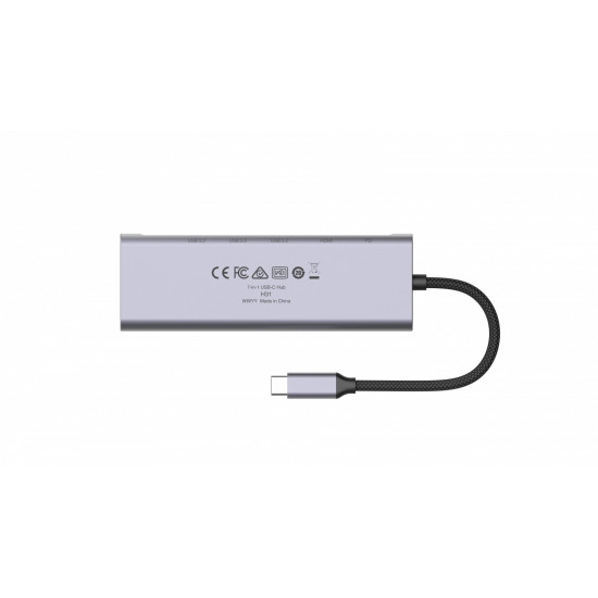 Hub 7-in-1 USB-C USB3.2 Gen1. Type-C, 3xUSB-A HDMI, SD, microSD slot. PD 100W