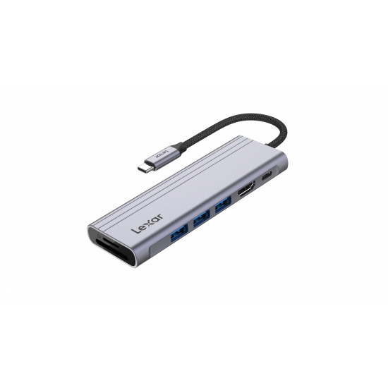 Hub 7-in-1 USB-C USB3.2 Gen1. Type-C, 3xUSB-A HDMI, SD, microSD slot. PD 100W