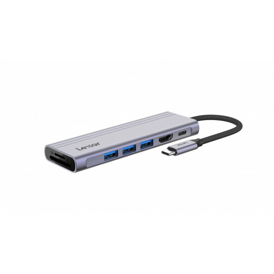 Hub 7-in-1 USB-C USB3.2 Gen1. Type-C, 3xUSB-A HDMI, SD, microSD slot. PD 100W