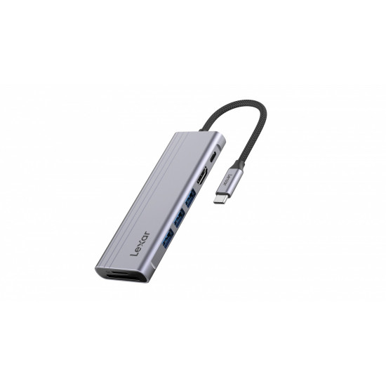 Hub 7-in-1 USB-C USB3.2 Gen1. Type-C, 3xUSB-A HDMI, SD, microSD slot. PD 100W