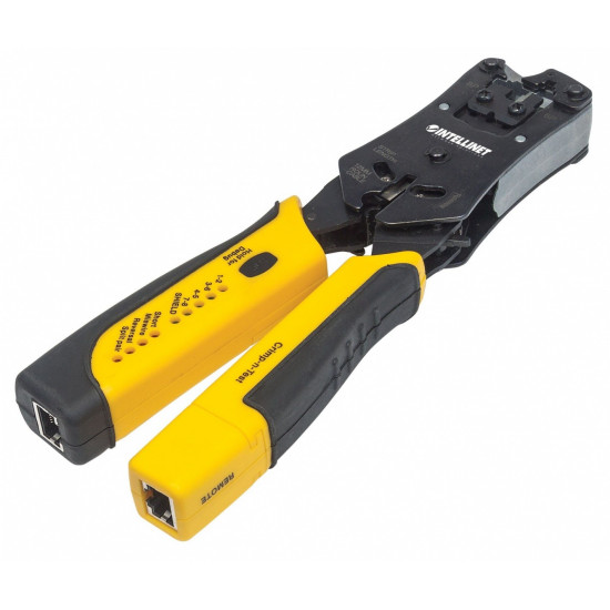 Modular plug crimping tool RJ11/RJ12/RJ22/RJ4 with a wiring tester