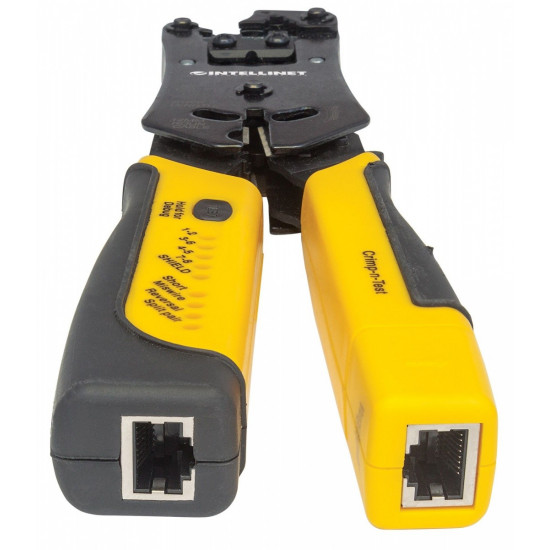 Modular plug crimping tool RJ11/RJ12/RJ22/RJ4 with a wiring tester