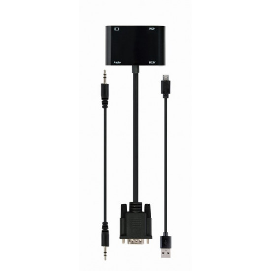 Signal converter VGA to HDMI + VGA black, 15 cm