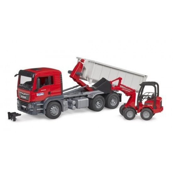 MAN TGS with roller container and mini excavator