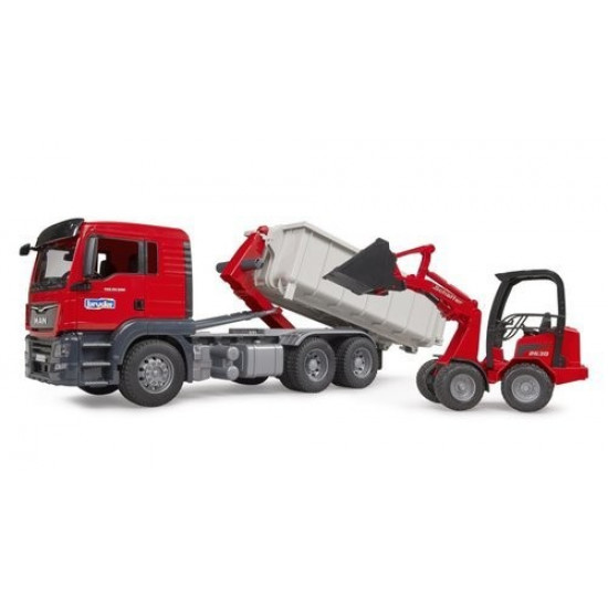 MAN TGS with roller container and mini excavator