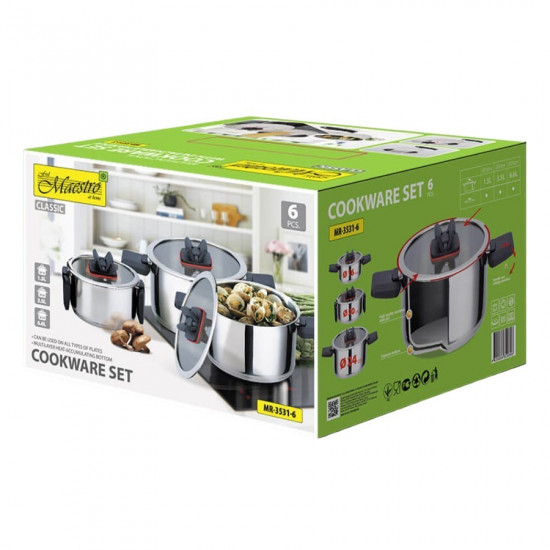 MAESTRO COOKWARE SET 6 pcs. 1,5l, 3,5l, 6,6l