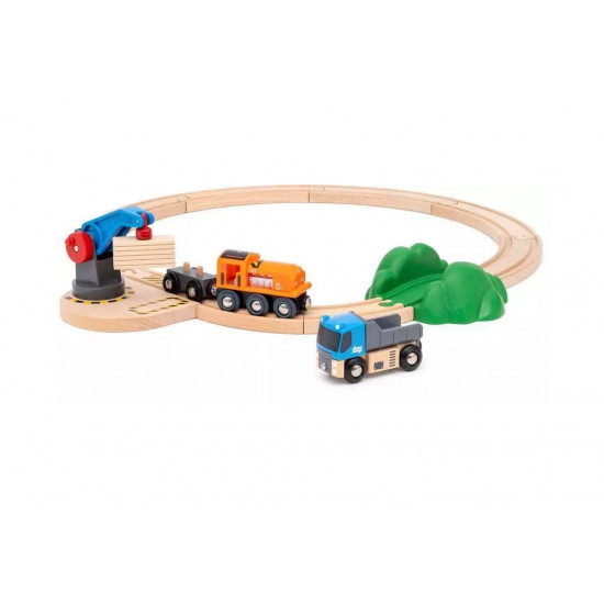 Wooden train starter set with crane