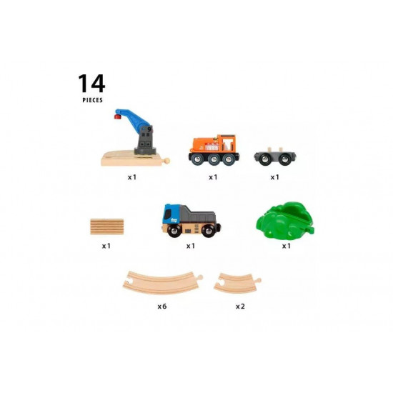 Wooden train starter set with crane