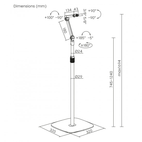 Metal microphone stand, adjustable height MC-33