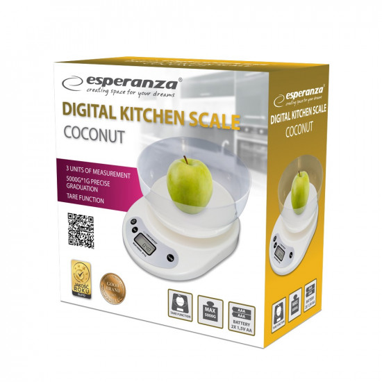 KITCHEN SCALE WITH BOWL COCONUT