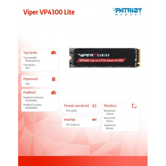 SSD drive 1TB Viper VP4300 Lite 7400/6400 M.2 PCIe Gen4x4 NVMe 2.0 PS5