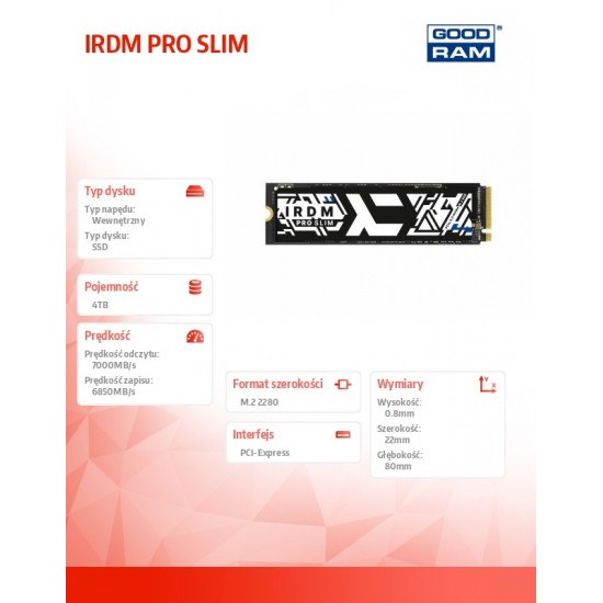 SSD drive IRDM PRO SLIM 4TB M.2 4x4 NVMe 2280 7000/6850