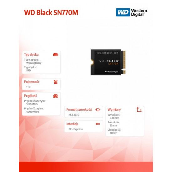 SSD WD Black SN770M drive 1TB NVMe 2230 M2