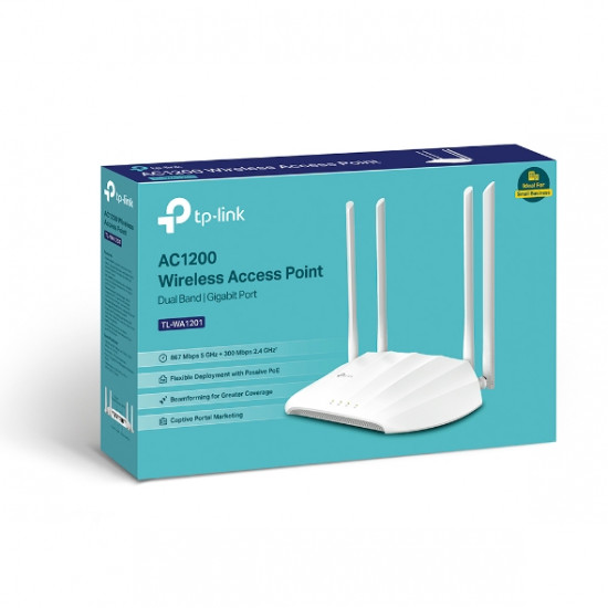 TP-LINK | Access Point | TL-WA1201 | 802.11ac | 2.4GHz/5 GHz | 300+867 Mbit/s | 10/100/1000 Mbit/s | Ethernet LAN (RJ-45) ports 1 | MU-MiMO Yes | no PoE | Antenna type 4 Fixed High Performance | No