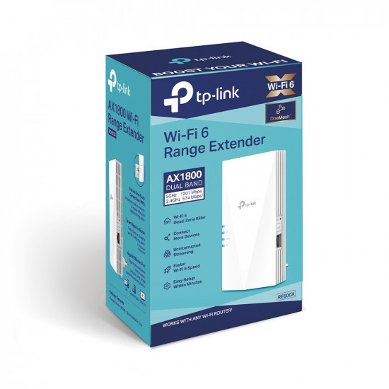 TP-LINK | AX1800 Wi-Fi 6 Range Extender | RE600X | 802.11ax | 2.4GHz/5GHz | Ethernet LAN (RJ-45) ports 1 | MU-MiMO Yes | no PoE | Antenna type 2xInternal