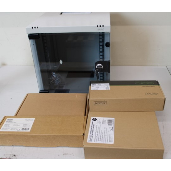 SALE OUT. DIGITUS Network Set - 254 mm (10) - 6U, 312 x 100 mm (W xD) | Digitus | Network Set | DN-10-SET-1 | DEMO | The 254 mm (10) network set from DIGITUS is the ideal all-round solution for building up a compact network, for example at home or in small offices. Perfectly coordinated DIGITUS components guarantee full usability with structured IT cabling. Package content: 1x wall mounting cabinet, 1x shelf, 1x power strip, 1x network switch, 1x patch panel