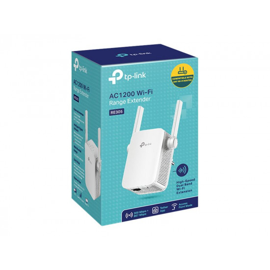 TP-LINK | Extender | RE305 | 802.11ac | 2.4GHz/5GHz | 300+867 Mbit/s | 10/100 Mbit/s | Ethernet LAN (RJ-45) ports 1 | MU-MiMO No | no PoE | Antenna type 2xExternal