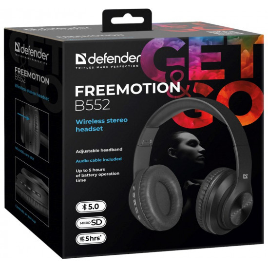 Bluetooth in-ear headphones with microphone DEFENDER FREEMOTION B552 black