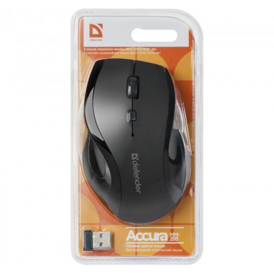 MOUSE DEFENDER ACCURA MM-295 RF BLACK OPTICAL 1600DPI 6P