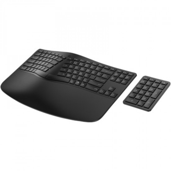 HP 965 Ergonomic Wireless Bluetooth Keyboard Keypad Combo, Sanitizable, Programmable, Split Zone Layout w/Negative Tilt (adjustable) - Black - US ENG