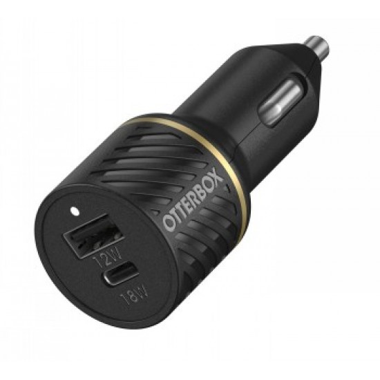 OTTERBOX CAR CHARGER 30W - USB-C 18W + USB-A 12W PD FAST CHARGE BLACK