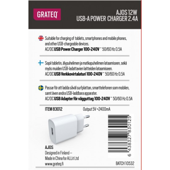 GRATEQ AJOS CHARGER USB-A 12W