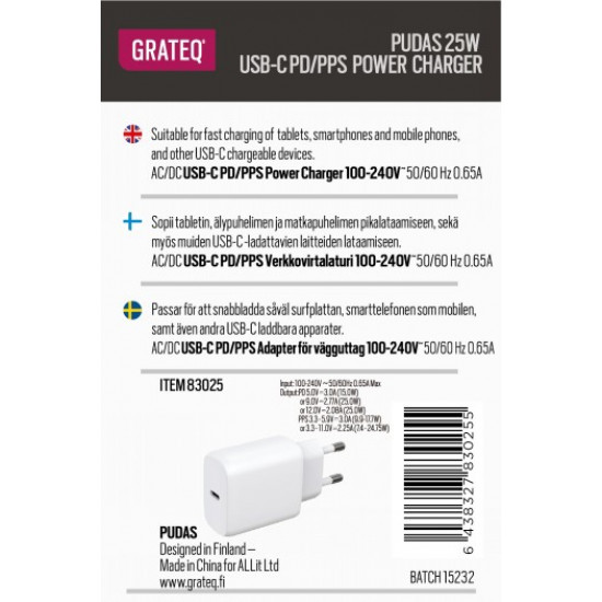 GRATEQ PUDAS CHARGER PD/PPS USB-C 25W