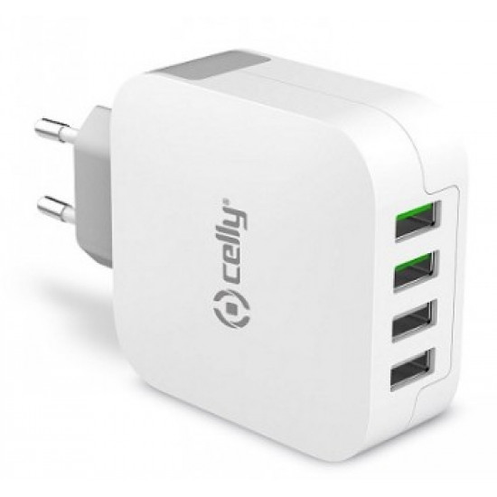 CELLY TRAVEL CHARGER TURBO 4USB 4.8A