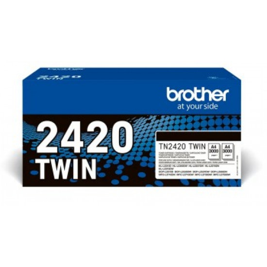 BROTHER TN2420 TWIN-PACK BLACK TONERS (BK = 3,000 PAGES/CARTRIDGE)