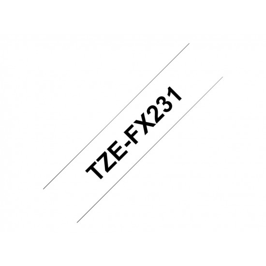 BROTHER TZEFX231 Flexi Tapes 12mm 8m white black laminate