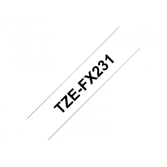 BROTHER TZEFX231 Flexi Tapes 12mm 8m white black laminate