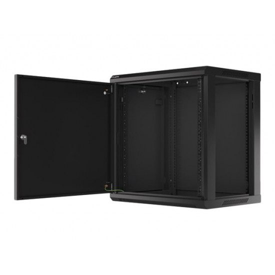 LANBERG Wall mount cabinet 19inch 12U 600x450 steel doors black flat pack