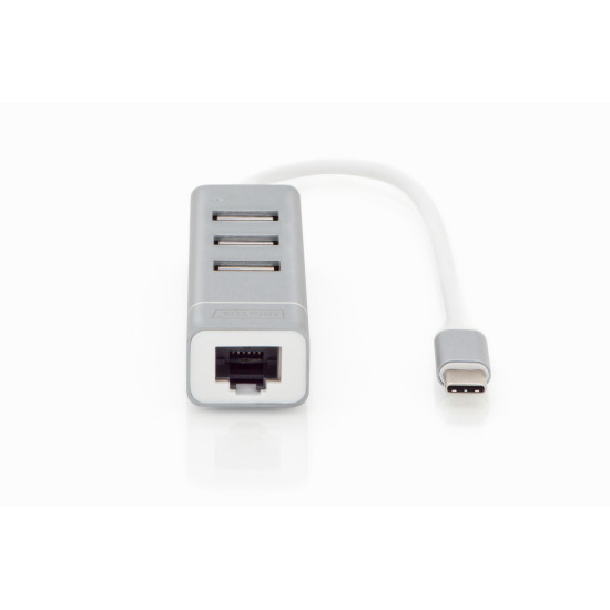 Digitus | USB Type-C 3-Port Hub + Fast Ethernet LAN Adapter | DA-70253