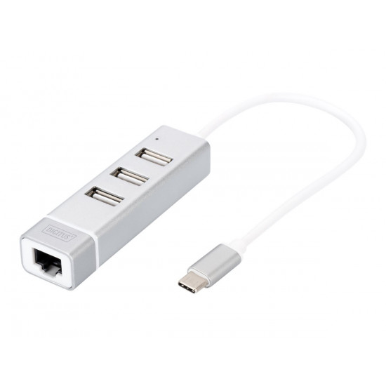 Digitus | USB Type-C 3-Port Hub + Fast Ethernet LAN Adapter | DA-70253