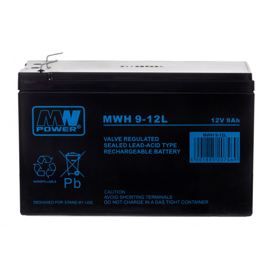 MPL MW POWER MWH 9-12L UPS battery Lead-acid accumulator VRLA AGM Maintenance-free 12 V 9 Ah Black