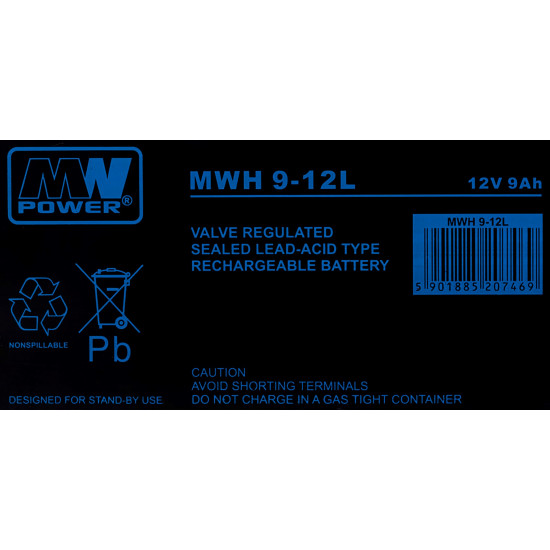 MPL MW POWER MWH 9-12L UPS battery Lead-acid accumulator VRLA AGM Maintenance-free 12 V 9 Ah Black