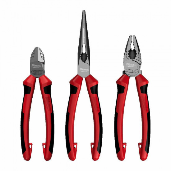 MILWAUKEE PLIERS SET 3pcs. (UNIVERSAL 180mm, SIDE 160mm, LONG 205mm)