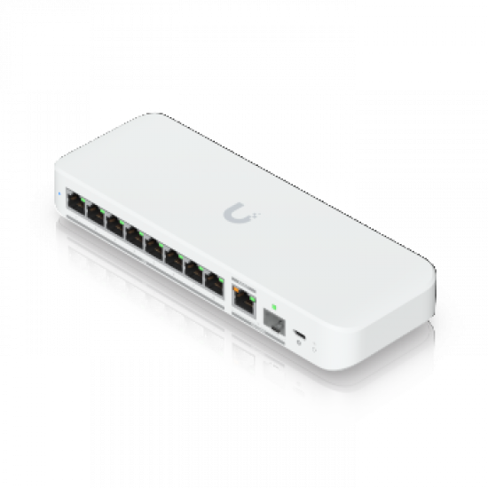 UBIQUITI FLEX 2.5G FLEXIBLE, 8-PORT 2.5 GBE SWITCH WITH A 10 GBE RJ45/SFP+ COMBINATION UPLINK PORT THAT CAN BE POWERED WITH A USB-C OR POE+ ADAPTER