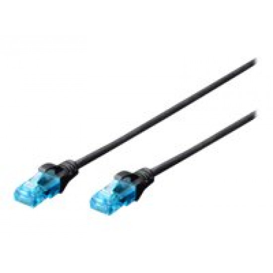 CAT 5e U-UTP | Patch cord | PVC AWG 26/7 | Boots with kink protection, strain relief and latch protection | Black | 1 m | Modular RJ45 (8/8) plug