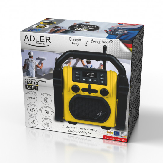 Adler | Construction radio with Bluetooth | AD 1911 | AUX in | Black/Yellow