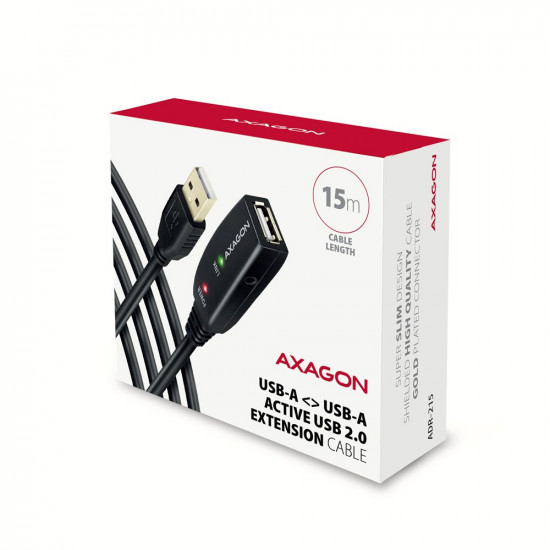 Axagon ADR-215 USB 2.0 A-M -> A-F active extension/repeater cable 15m - Kabel - Digital/Daten USB cable USB A Black